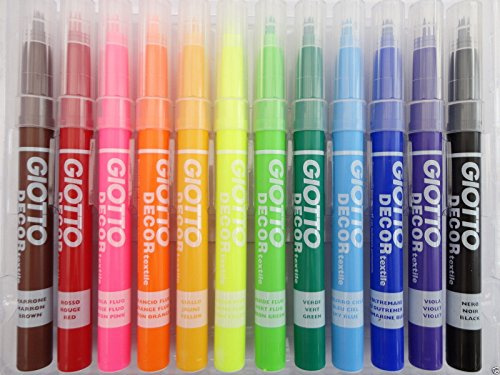 Giotto Decor Lot de 12 marqueurs textiles Tissu-T-Shirt-encre permanente-Courroie