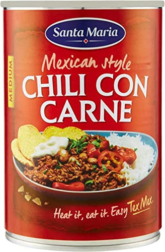 Santa Maria, Chili con Carne, Piatto Leggermente Piccante Tipico della Cucina Tex-Mex, per Farcire i Tacos o per Servire con le Tortilla Chips, Latta da 410 g
