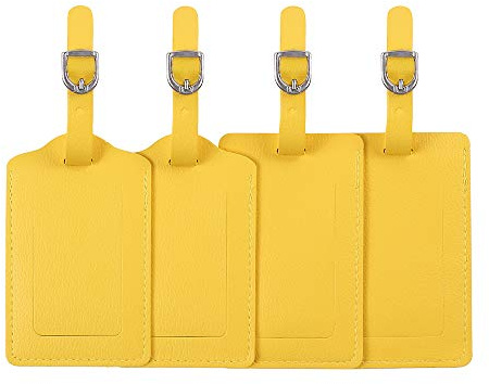 Luggage Tags, Microfiber Leather Personalized Suitcase Tag Set Luggage id Tags Labels Travel Accessories-Set of 4(Yellow)