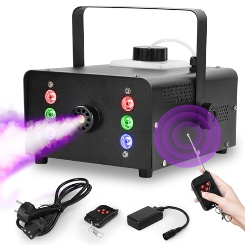 UKing 1500W Máquina de Humo con 6 LED RGB, Máquina de Humo para Fiestas con Control Remoto y 1L Tanque, Alto Volumen de Niebla, para Halloween, Navidad y bodas