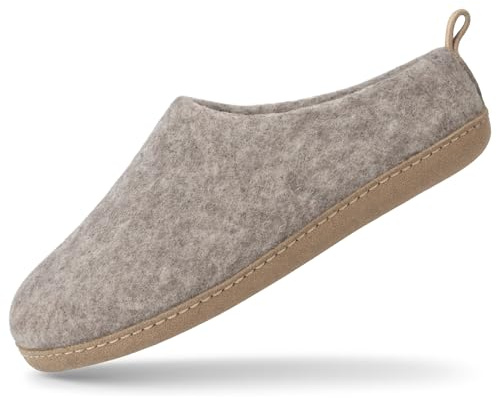 Haussimple Wool Indoor Slippers - Natural Organic Wool, Genuine Leather Sole, Handmade in Nepal - Cozy, Warm, Soft, Unisex Non-Slip House Shoes for Men & Women - Perfect for Winter Comfort (Gray, US Footwear Size System, Adult, Women, Numeric, Medium, 8.5)