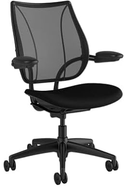 Humanscale Liberty Home Office Desk Chair, Adjustable Duron Arms, Black Frame, and Corde 4 Seat Fabric with Hard Floor Casters