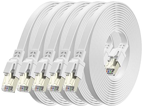 BAHIWOM Cat8 Ethernet Kabel 0,5m 5-Stück, 40 Gbit/s 2000 MHz Cat 8 Lan Kabel-Netzwerkkabel Gigabit RJ45 Patchkabel, Flach Hochgeschwindigkeits Internetkabel für Router Laptop PS5 - Weiß