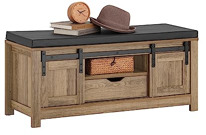 SoBuy FSR118-BR Banco Zapatero con Puerta corrediza de Granero Armario de Almacenamiento para Entrada con Cajón 100 x 35 x 46 cm ES