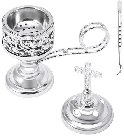 Yawlsow rökelsebrännare, rökelse kolrökelsestativ, bakhoor rökelsebrännarhållare, perfekt för aromaterapi, yoga och spa, hem och kristen kyrklig censer, (silver)