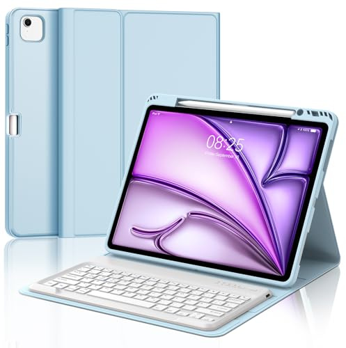 IVEOPPE Tangentbord för iPad Air 13 2024 (M2), Magnetiskt Avtagbart Bluetooth QWERTZ Fodral, Babyblå