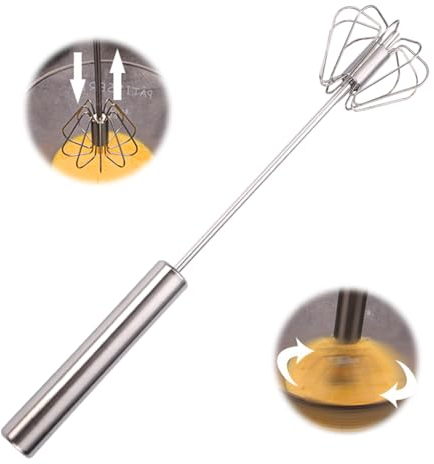 Semi Automatic Whisk, 2024 New Whisk, Stainless Steel Egg Beater, Milk Frother, Rotating Push Mixer Stirrer for Whisking, Beating, Stirring (12in)