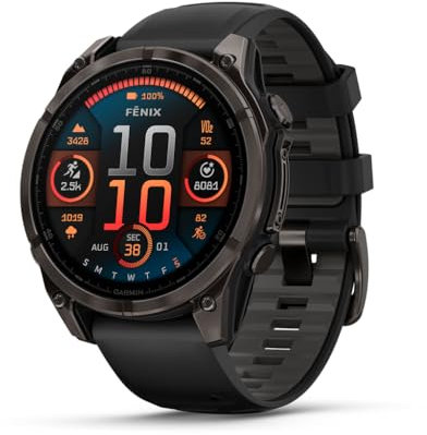 Garmin fēnix® 8 – 47 mm, AMOLED, Sapphire, Premium Multisport GPS Smartwatch, Long-Lasting Battery Life, Dive-Rated, Built-in LED Flashlight, Carbon Gray DLC Titanium with Pebble Gray Band