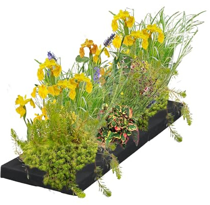 vdvelde․com - Filtro de Plantas Flotante para Estanque, Set de Isla con 12 Plantas Acuáticas, Kit Completo con Cesta de Plantación, Sustrato y Abono, Plantas de Estanque Flotantes 75x25 cm