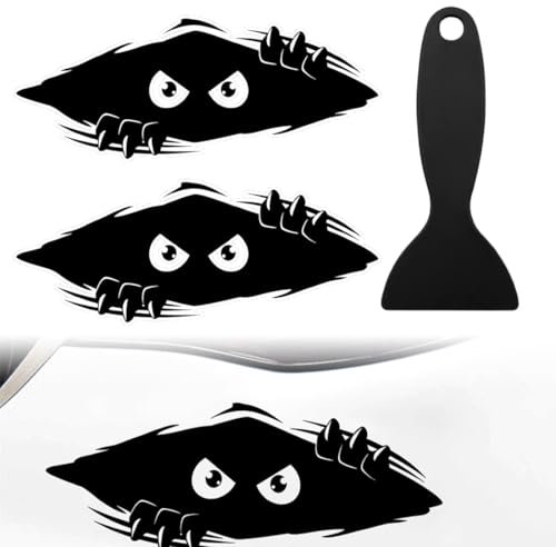 3 St. Lustige Monster Aufkleber, Auto Motorrad Helm Fenster Wand Laptop Guckende Augen Aufkleber mit 1 Blase Rakel, Auto Aufkleber, Lustige Schwarze Wasserdichte 3D Aufkleber