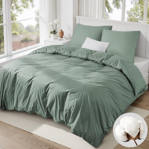 Duvetnova Bettwäsche 155x220 Grün Baumwolle,Grüne Bettwäsche 1 Bettbezug 155x220 Baumwolle + 1 Kissenbezug 80x80 cm,ÖKO-TEX Bettwäsche-Sets 100% Baumwolle mit Reißverschluss