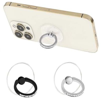 QOWIJEX 2 Pezzi Trasparente Supporto per anello per cellulare Universale Cellulare Anello Rotazione 360° Gradi Smartphone Ring per Tutti Gli Smartphone e Tablet