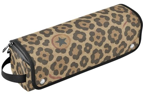 Sac à outils de voyage pour femme avec tapis résistant à la chaleur, support de voyage pour fer à friser, fer à friser, sèche-cheveux, étui vintage imprimé léopard