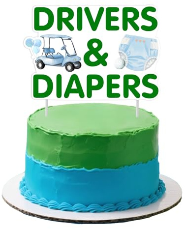 Cheereveal Golf Baby Shower Cake Topper Decorations, Drivers & Diapers Cake Decorations Green and Blue, Golf Sports Themed Gender Reveal Pregnancy Announcement Birthday Party Supplies