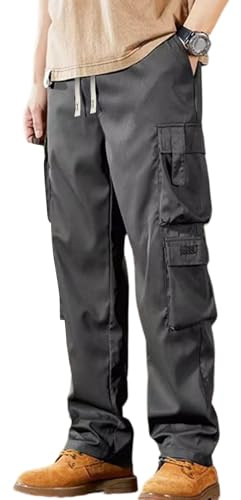Genérico Ropa de Trabajo para Hombre Multibolsillos Pantalones de Elasticos Pantalon de Chandal Pantalon Trabajo con Bolsillos con Cordón Ajustable Pantalón de Chandal Hombre Gris Oscuro 3XL