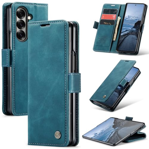 Ottcooed for Samsung Galaxy Z Fold 7 Case with Card Holder Slots Kickstand Shockproof PU leather Wallet Flip Magnetic Closure Protective phone Cover for Samsung Galaxy Z Fold 7, Blue-green