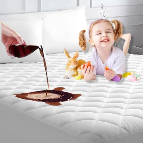 The Pure Thread Waterproof Quilted Mattress Protector 𝟑𝟒𝐂𝐦 Extra Deep Double Size - Mattress Protector Fitted Cover - 100% Microfiber Hypoallergenic & Super Soft Bed Cover Guard (137x200cm)