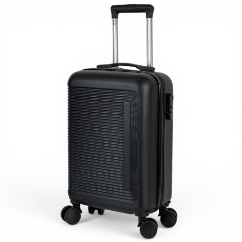 Trolley 10 kg Valigia Rigida Bagaglio a Mano 52x32x19 cm 4 Ruote Doppie Rimovibili Girevoli 360° Guscio in ABS Leggero e Resistente Unisex per Viaggi in Famiglia e Lavoro Offerta Mod.1152 (Nero)