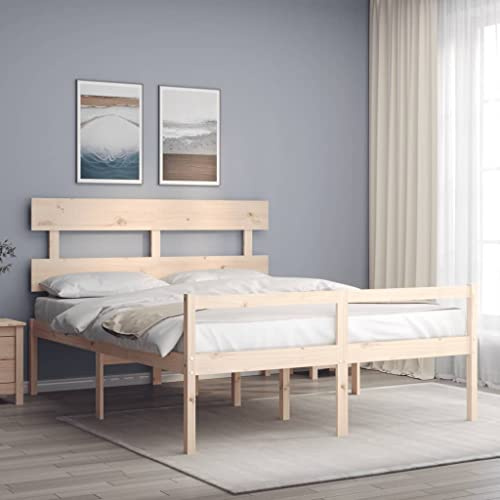 Genérico Cama para Personas Mayores con cabecero Madera Maciza 160x200cm,Mobiliario,Camas y Accesorios,Camas y somieres-3195361