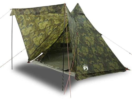Qnhdfrt Tienda familiar tipo para 6 personas, tienda de campaña de camuflaje, 408 x 350 x 240 cm, tienda de campaña grupal para aventuras al aire libre, con casquillo E y tienda extraíble incluida
