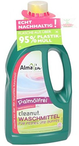 AlmaWin® Feinwaschmittel Cleanut [750ml - 25 Ladungen] mit Waschnuss-Extrakt - Waschmittel mit Verbena-Duft für Feines & Buntes [20-60°C] - Flüssiges Waschmittel Natur - Öko, VEGAN & Palmölfrei