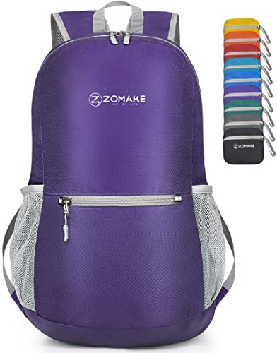ZOMAKE Lightweight Foldable Backpack, Packable Rucksack 20L Folding Small Back Pack Foldaway Ultralight Daypack for Women Men Travel Hiking Walking (Purple/S)