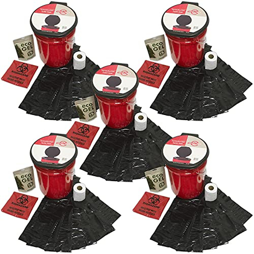 Emergency Zone Honey Bucket Style Toilet Complete Set with Liner and Chemicals. 5 Pack