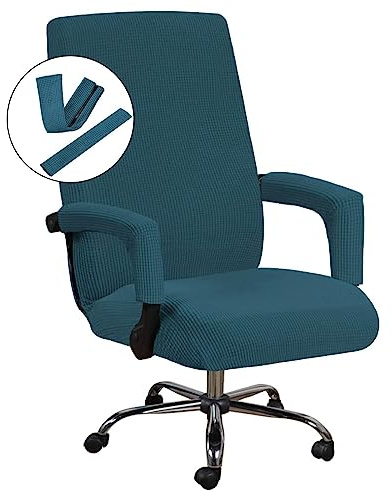 H.VERSAILTEX 3 Pcs Computer Office Chair Cover Universal Rotating Chair Slipcovers Protector Removable Washable Office Armrest Covers with Zipper for High Back Seat Backrest Pads(Large,Deep Teal)