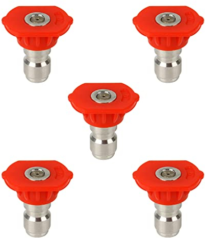 Larcele Pressure Washer Spray Nozzle Tip Set, Replacement Sprayer Nozzle Tips for Pressure Washers Accessories,1/4 Quick Connect, 4,500 PSI, 5 Pack (Red, 0 Degree) QXJPZ-01