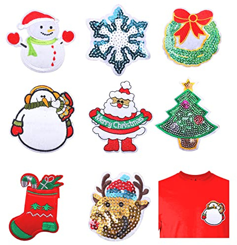 8 Pezzi Toppe Ricamate per Natale, Toppe Ricamate da Cucire, Toppa da Cucire e Stirare di Natale, Per la Decorazione di Dbiti Natalizi, Toppe per Abiti
