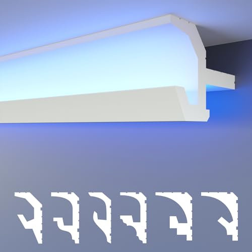HEXIMO LED Stuckleisten 2in1, indirekte Beleuchtung Deckenleisten XPS Styropor Leisten für Wand-Deckenverkleidung (1,7 Meter HLED 21)