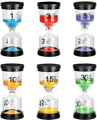 Birshe 6 Stück Sanduhr für Kinder,Zeitmesser Sanduhren Buntes Sanduhren Set Sanduhren Eieruhren 1 3 5 10 15 30 Minuten Timer für Kinder Schule,Kinder zähneputzen,Kita,Büro,Haus Deko Spiel Requisiten