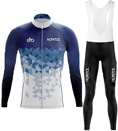 HOMTOL Maglia Ciclismo Set Uomo Manica Lunga Abbigliamento Ciclismo Maglia Triathlon Tuta Uomo Maglie Bicicletta Traspirante Elastico Asciugatura Rapida Maglia Ciclismo MTB