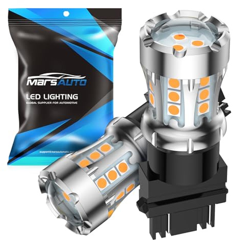 Marsauto LED Turn Signal Light Bulb, 3157 LED Amber For Front/Rear Turn Signal Light Replacement, With Convex-Mirror to Spotlight, Anti Hyper Flash Free Extra Resistor, 6 Year Lifespan LED, 2PCS