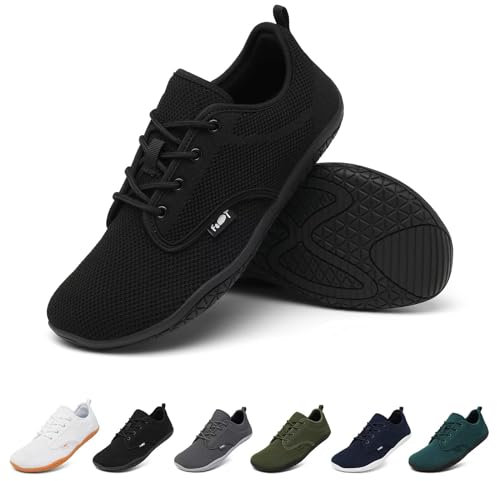 Geweo Barfußschuhe Herren Barfuss Schuhe Damen Barfuß Sneaker Barefoot Shoes Fitnessschuhe Laufschuhe Walkingschuhe Turnschuhe Minimalistische Straßenlaufschuhe Weich Leicht Bequeme, Schwarz 45 EU