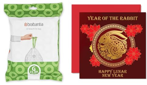 Brabantia Bin Liners, Size G, 23-30 L - 40 Bags,White,375668 & Family Lunar/Chinese New Year Cards for Women Men - Rabbit - Happy Lunar New Year Card