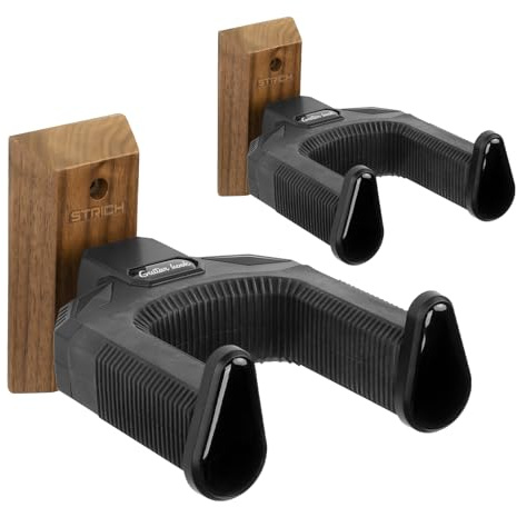 STRICH Lot de 2 supports muraux en bois de noyer pour guitare acoustique, guitare électrique, banjo, basse