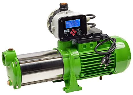 CHM GmbH® Kreiselpumpe 1,1 Kw Edelstahl 5400 L/h, 6,5 Bar Gartenpumpe mit Druckschalter einstellbar und Trockenlaufschutz