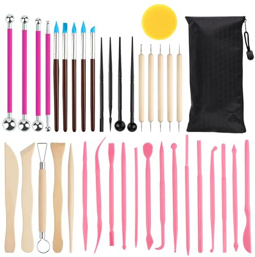 38 Stück Töpferwerkzeug Set Keramik Werkzeug DIY,Töpferwerkzeug Set Modellierwerkzeug Sculpting,Doppelseitige Carving Tools Mit Eine Aufbewahrungstasche,Für Töpfer Künstler,Ton,Weihnachten Geschenke