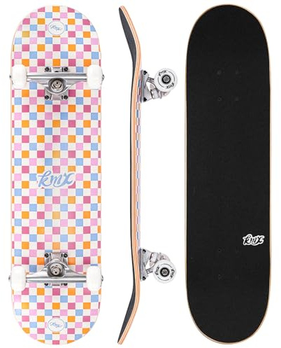 KMX Komplett Nybörjarskateboard med Coolt Mönster + Skateverktyg | Nybörjarskateboard för pojkar,flickor,barn,studenter,vuxna.7-lagers ahornbräda,dubbel kick,pro truck,PU-hjul