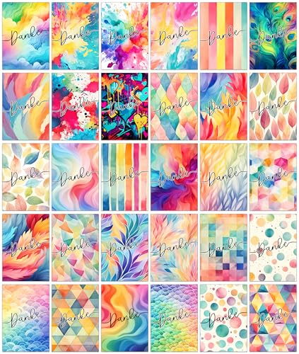 the lazy panda card company 30 farbenfrohe Danksagungskarten - 30 verschiedene Aquarellmuster als Danksagung - mit Umschlägen