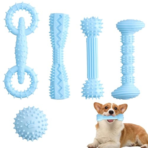 5 pezzi Giochi da masticare per Cani, Giocattoli da masticare per cuccioli per animali da dentizione di 2-8 mesi, giocattoli per cani cigolanti pulizia dei denti per cani di piccola e media taglia