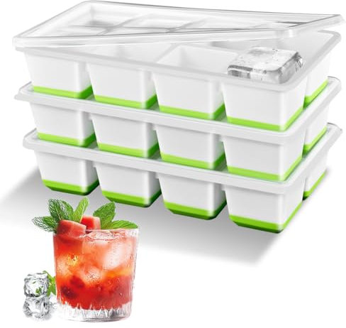 Alinana Stampi per Ghiaccio, Set 3 Stampo Ghiaccio con Coperchi, Forme per Ghiaccio in Impilabile, Per 24 Cubetti Ghiaccio Grandi, per Cocktail, Whiskey, Cioccolato e Varie Bevande