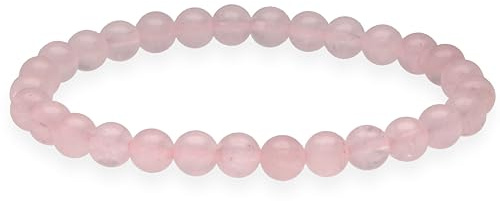 Lebensquelle Plus Kugelarmband | Perlen Armband 6 mm | Hochwertiges Edelsteinarmband | Natur Stein Edelsteinarmband dehnbar (Rosenquarz)