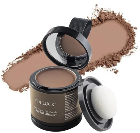 VOLLUCK Poudre pour Racines Cheveux 10g – Retouche Instantanée Racine Cheveux Blanc & Zones Clairsemées, Fini Naturel, avec Miroir & Applicateur – Pour Homme et Femme (Marron Clair, 10 g (Lot de 1))