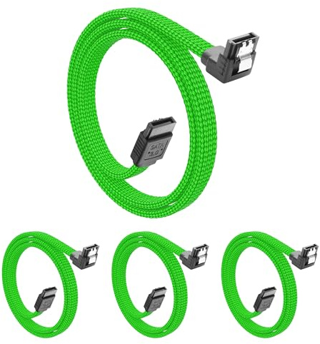 YACSEJAO Paquete de 4 cables SATA III de 20 pulgadas, 6 Gbps, SATA 3.0, ángulo recto de 90 grados con pestillo de bloqueo para disco duro, SSD, CD, controlador de CD, grabadora de CD (verde)