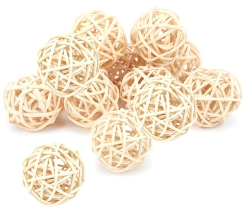 Voarge 10 Palline di Vimini Naturale per Pappagalli, Giocattolo da Masticare in Rattan, per Parrocchetti Ondulati, Cacatua, 3 cm