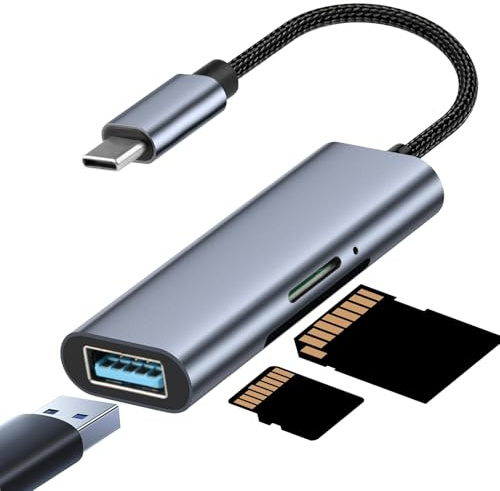 Lector de Tarjetas SD USB C, Adaptador Tarjeta Micro SD a Tipo C y USB 3.0, SD Card Reader para SDHC/SDXC, Compatible con iPhone 16 15 Pro Max, MacBook, iPad, Galaxy S25 S24, Android, Windows, MacOS