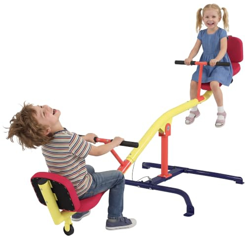 AIYAPLAY Balançoire à Bascule Enfant, trébuchet Rotatif 360°, 3 à 12 Ans | Sièges rembourrés avec dossiers, capacité 200 kg, 253 x 96 x 75 cm, multicolore