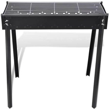 Barbecue a colonna quadrato in acciaio con piastra grill da 75 x 28 cm, pieghevole, per campeggio, balcone, esterno, ideale per carne, verdure, bistecca, basso contenuto di grassi e senza fumo